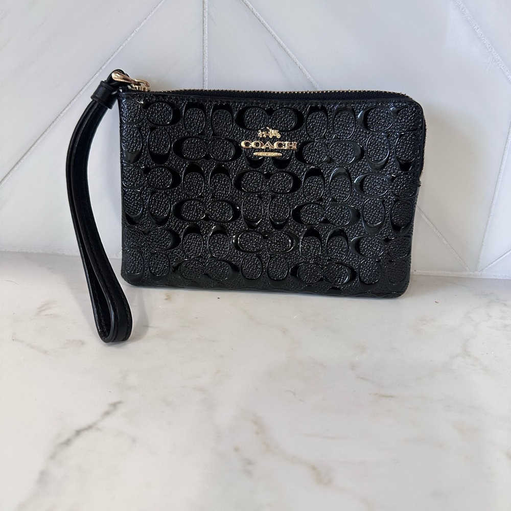 Coach Embossed Black Wristlet Clutch
